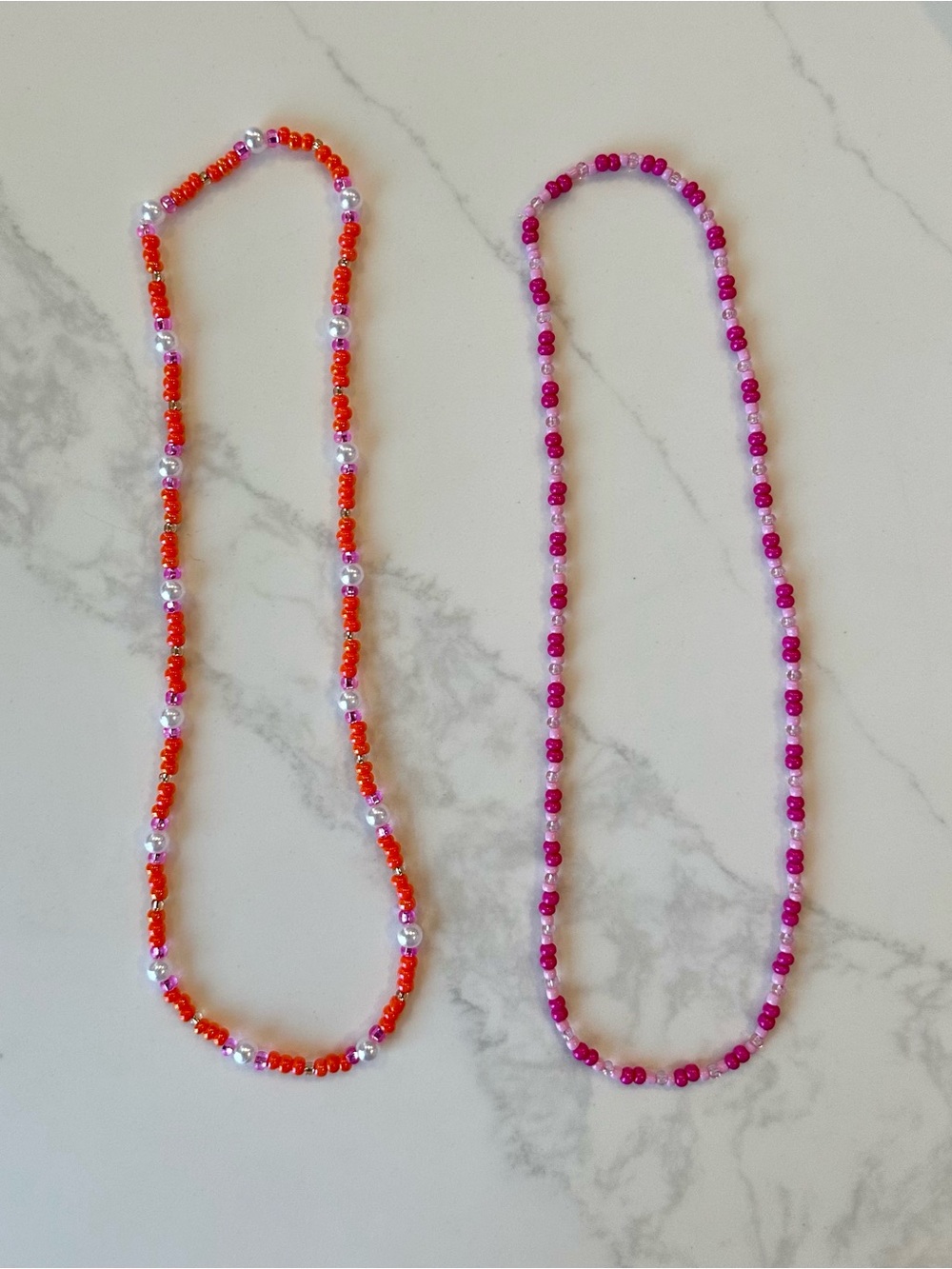 Handmade Beaded Necklaces - Pink & Orange Pearl Accent